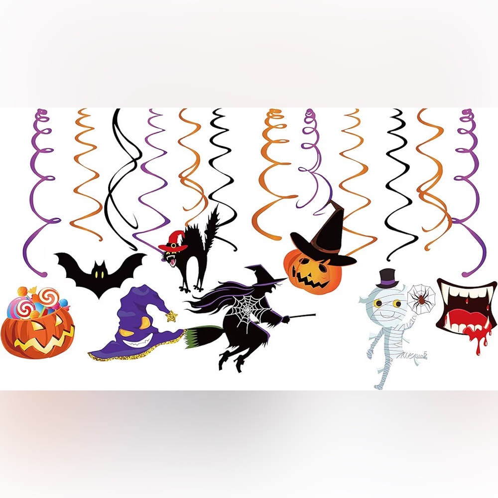 15Pcs Halloween Party Hanging Swirl Decorations Witch Hat Theme Hanging Decor